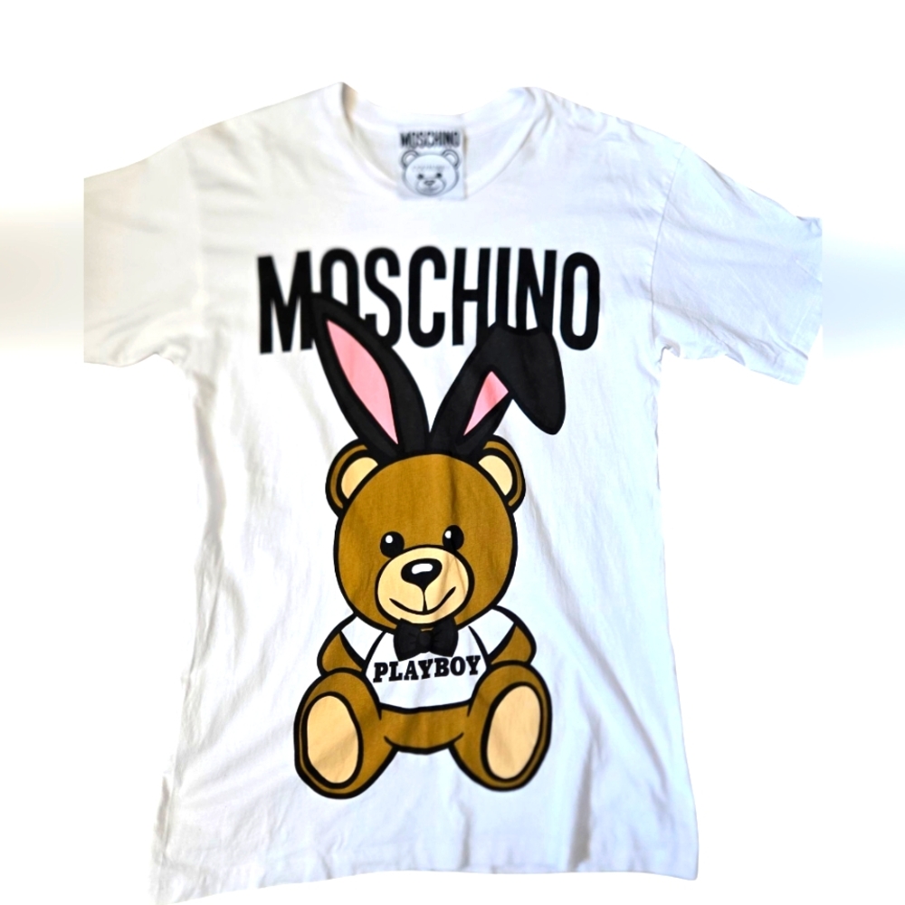Moschino Playboy White Tee with Bear and Bunny Ears. Size Small- Medium